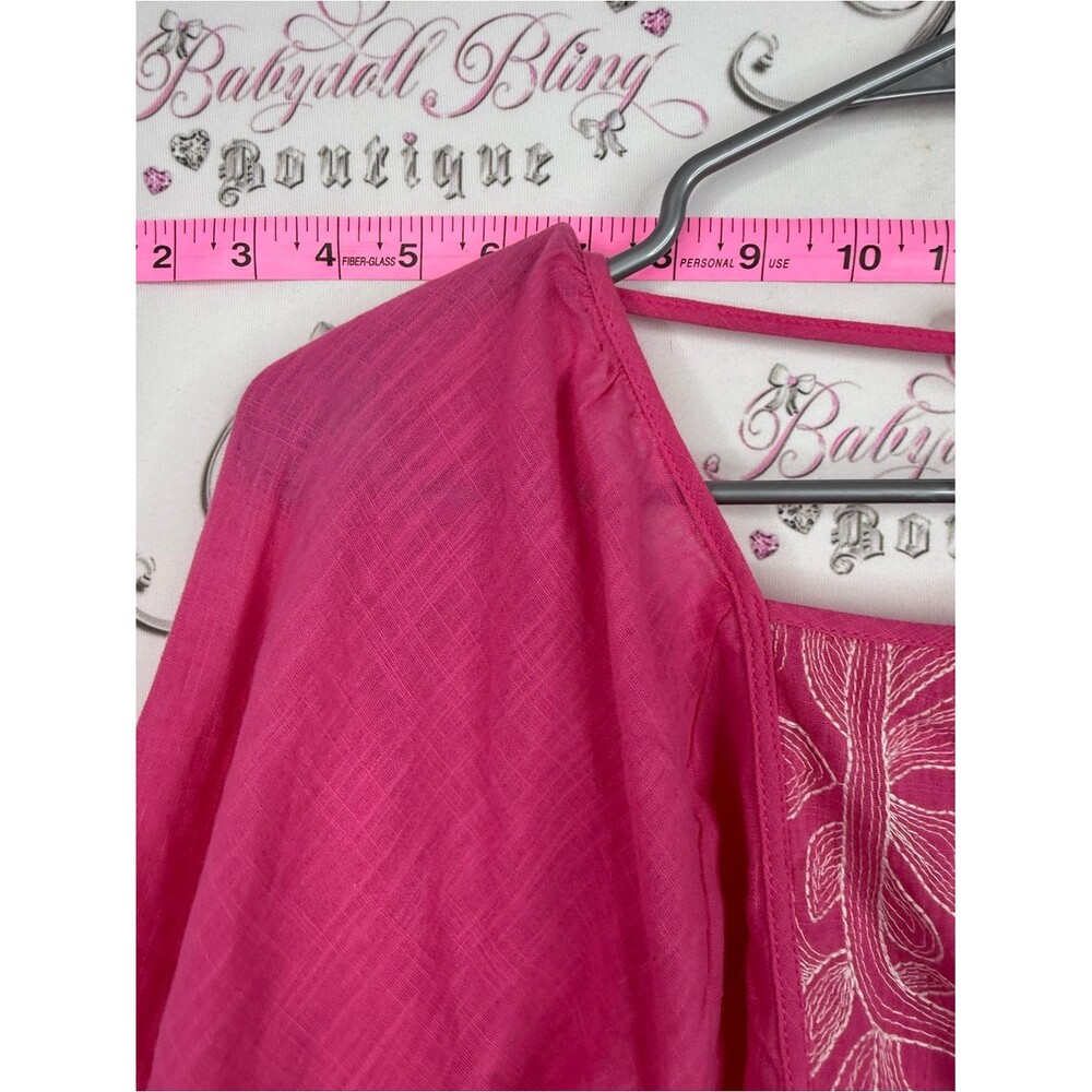 Rain top Embroidered Square-Neck Peasant Blouse in Fuchsia - Picture 9 of 12